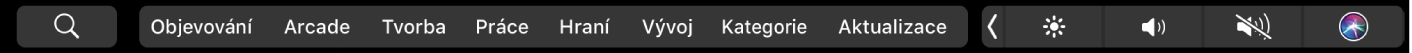 Touch Bar v App Storu s volbami panelů