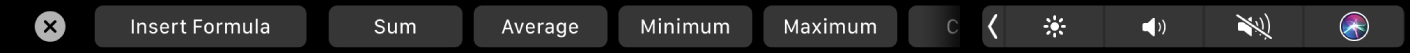 The Numbers Touch Bar displaying the Formula buttons. These include sum, average, minimum, maximum, and count.