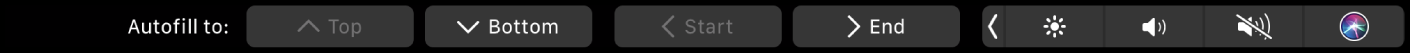 The Numbers Touch Bar with Autofill buttons displayed. These include top, bottom, start, and end.