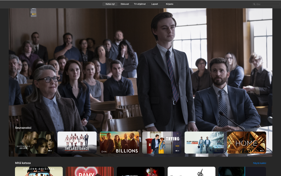 Applen TV-apin ikkuna, jossa näkyy Katso nyt -näkymä.