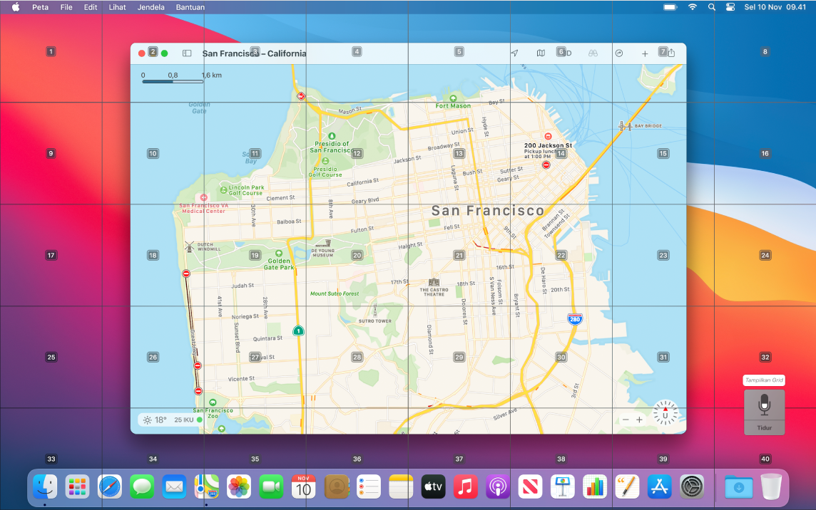 Map dibuka di Desktop dengan lapisan atas grid.