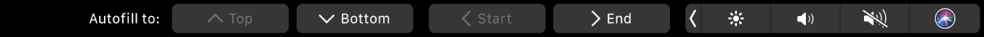 Autofill түймелері көрсетілген Numbers Touch Bar. Бұлар жоғарғы, төменгі, бастау және аяқтау түймелерін қамтиды.