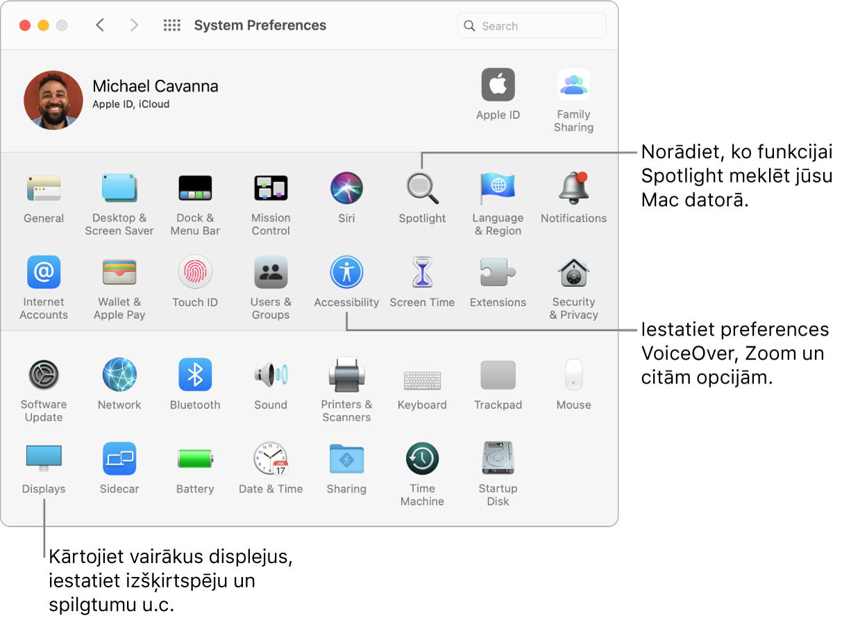 Izvēlnes System Preferences logs.