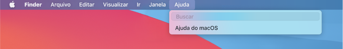 Uma mesa parcial com o menu Ajuda aberto, mostrando as opções de menu Busca e Ajuda do macOS.