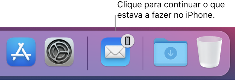 O ícone de Handoff visível na Dock.