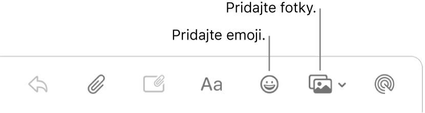 Okno na písanie správy, v ktorom sú zobrazené tlačidlá emoji a fotky.