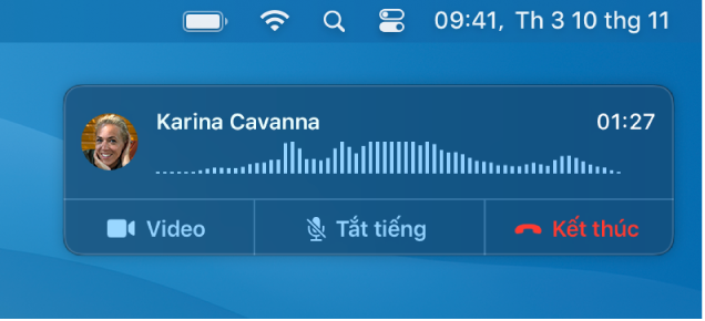Một phần màn hình máy Mac đang hiển thị cửa sổ thông báo cuộc gọi.