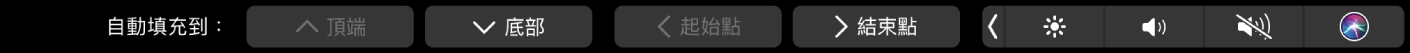 Numbers 觸控列顯示「自動填充」按鈕。這些按鈕包含頂端、底部、起始點和結束點。