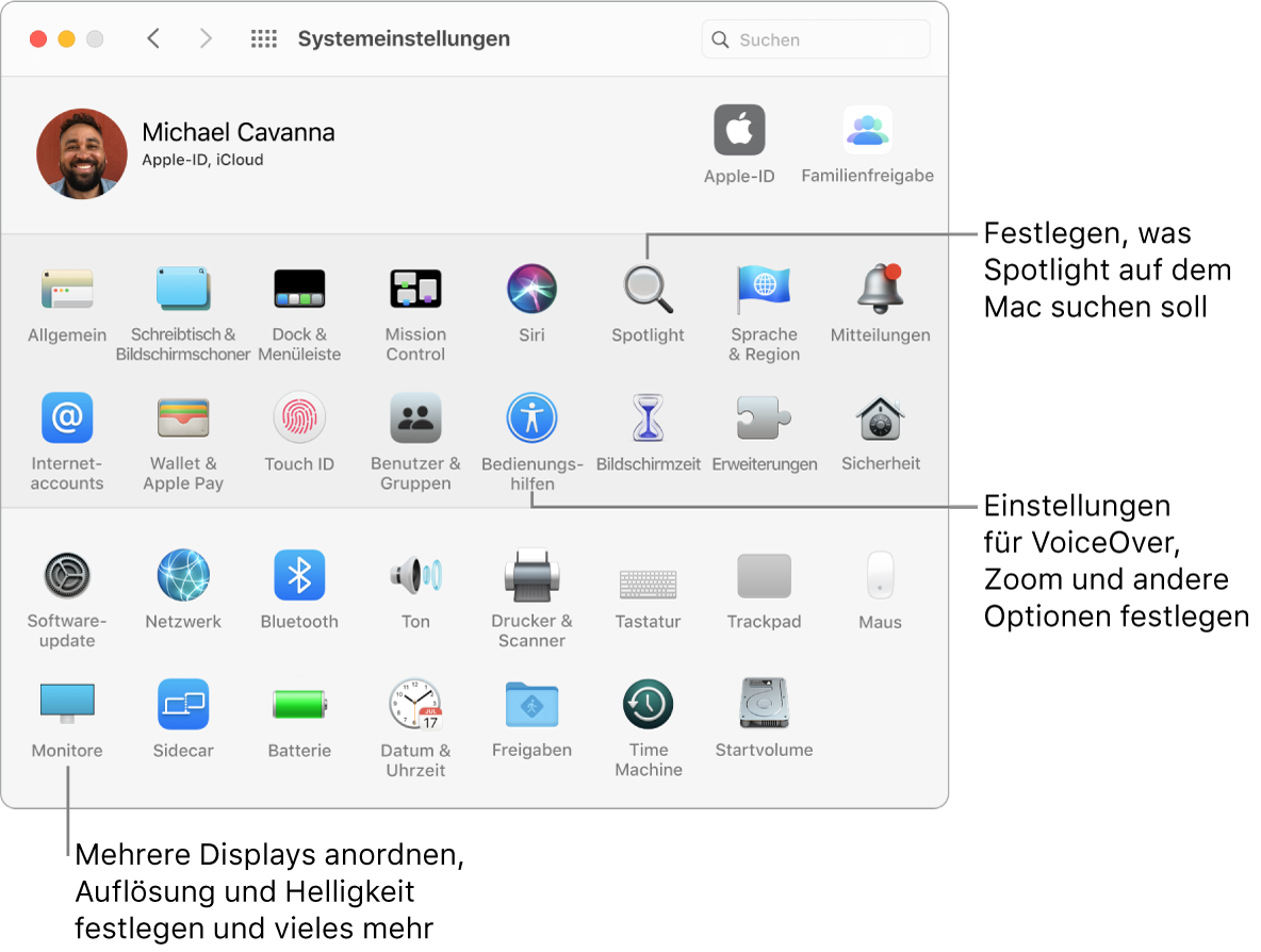 Das Fenster mit den Systemeinstellungen