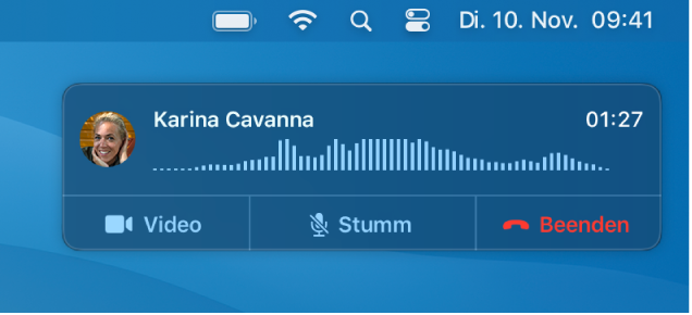 Teil eines Mac-Bildschirms, in dem das Fenster mit der Anrufmitteilung angezeigt wird.