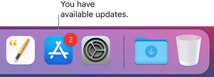 A section of the Dock showing the App Store icon with a badge, indicating that there are available updates.