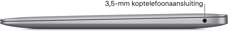 Het rechteraanzicht van een MacBook Air met een bijschrift voor de 3,5-mm koptelefoonaansluiting.