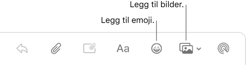 Et skrive-vindu som viser emoji- og bilder-knappene.