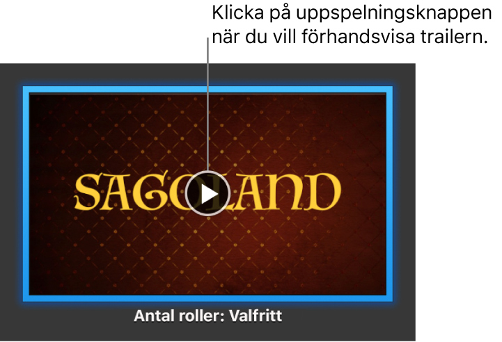 En iMovie-trailerskärm som visar uppspelningsknappen.