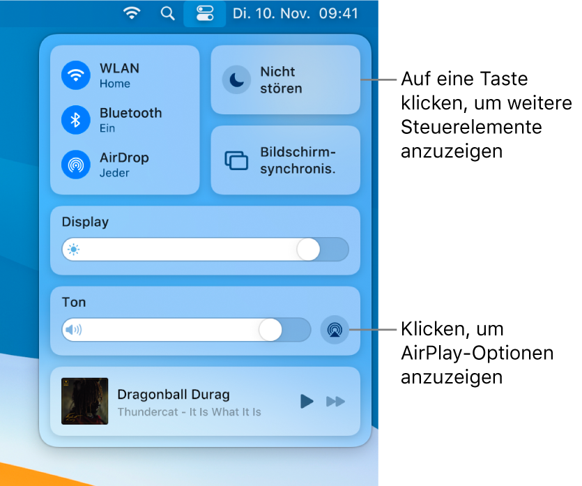 Eingezoomte Darstellung des Kontrollzentrums auf dem Mac.
