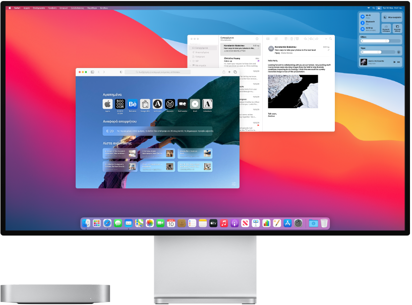 Ένα Mac mini δίπλα σε μια οθόνη.