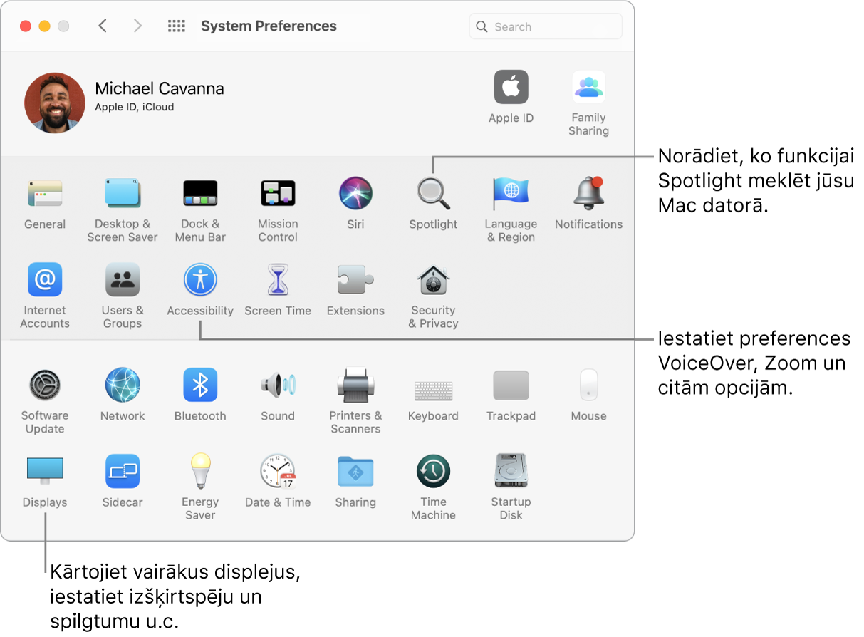 Izvēlnes System Preferences logs.