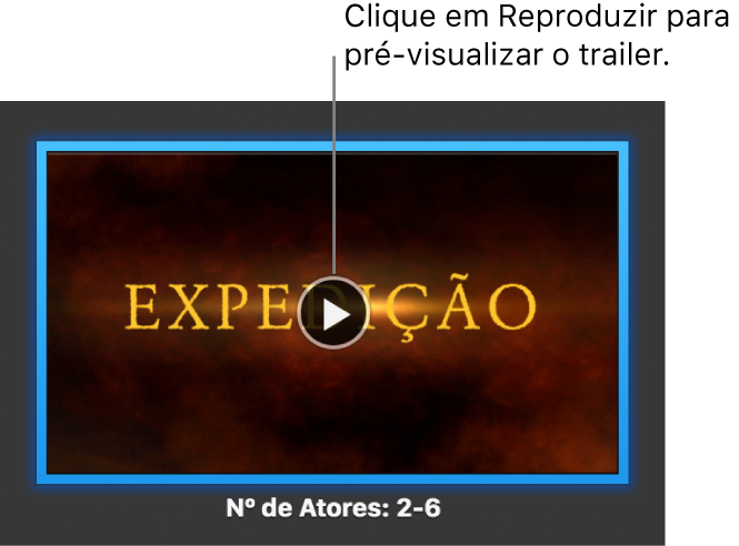 A tela de trailer do iMovie mostrando o botão Reproduzir.