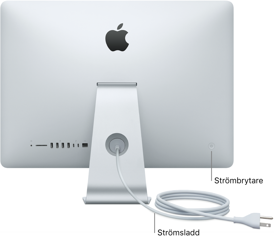 iMacs baksida med strömsladden och strömbrytaren.