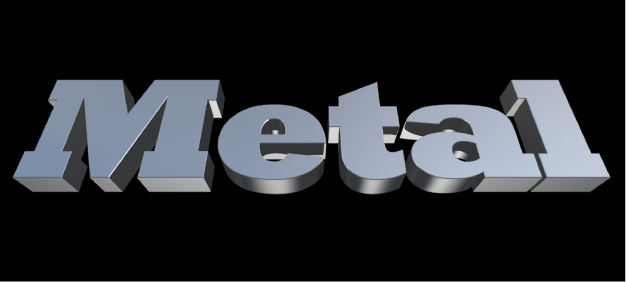 3D-Text im Viewer mit angewendeter Substanz „Metall“