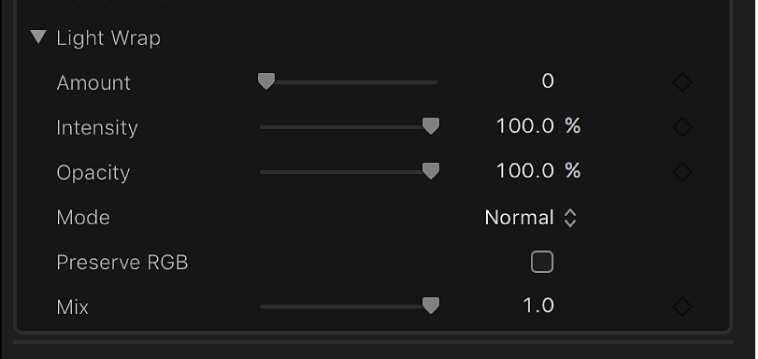 Die Steuerelemente für die Lichtbrechung im Informationsfenster „Video“