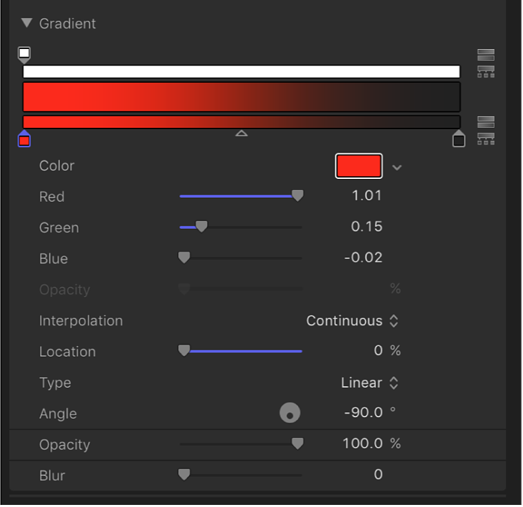 The expanded gradient controls