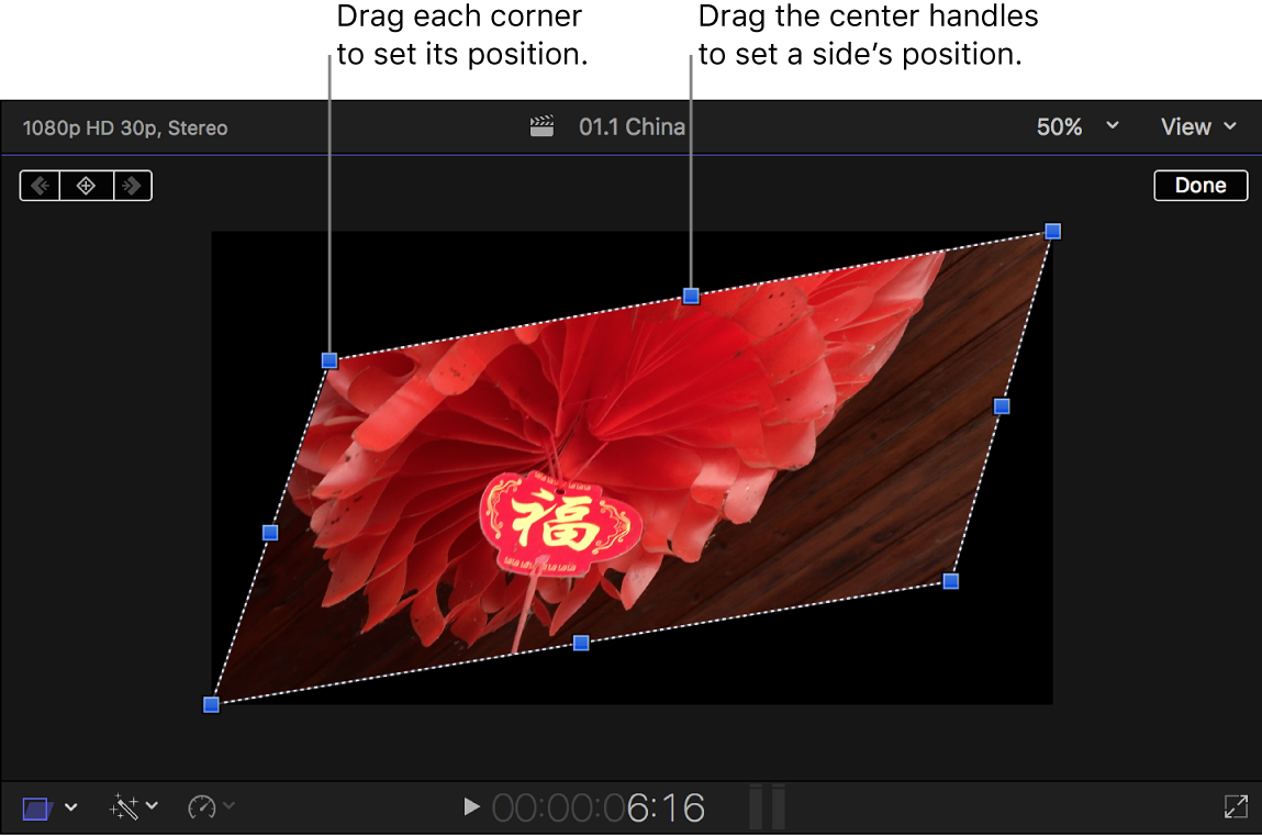 Visualiseur affichant les commandes à l’écran de l’effet Distorsion