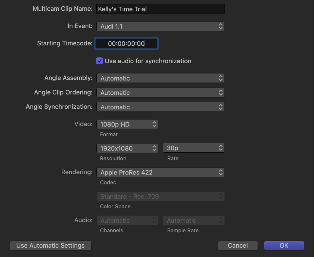 Réglages multicam personnalisés