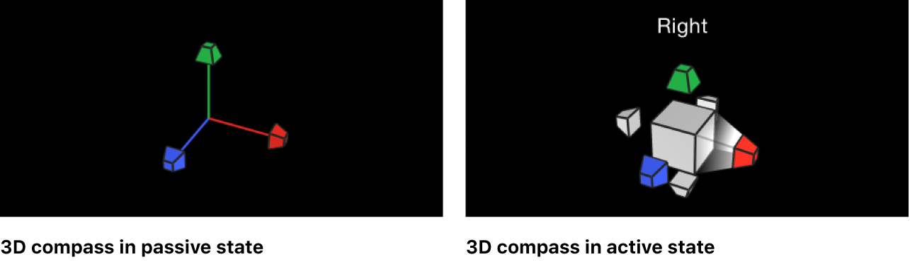 Lienzo y brújula 3D en los estados pasivo y activo