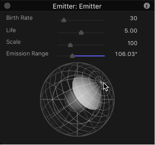 Pantalla semitransparente con esfera de control de emisiones 3D girada y desviada