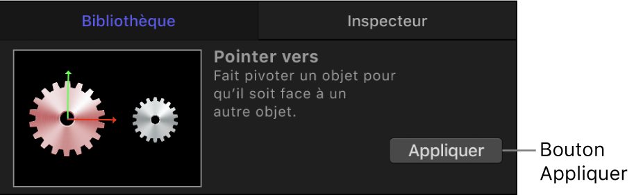 Bouton Appliquer dans la zone de preview de la bibliothèque