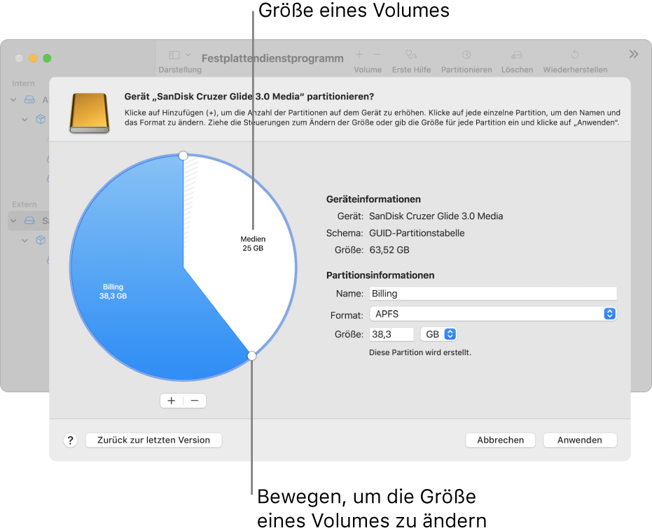 Physische Festplatte mit zwei Partitionen