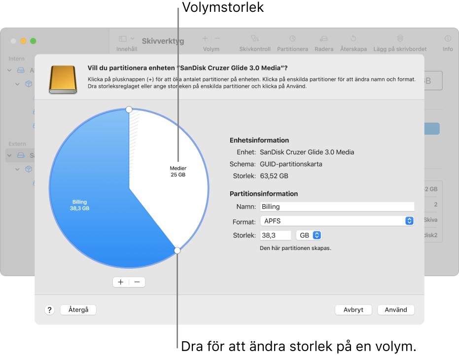 En fysisk skiva med två partitioner.