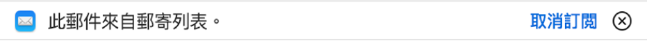 預覽區域中郵件標題下方的橫額會顯示郵件來自郵寄列表。取消訂閱的連結位於最右側。