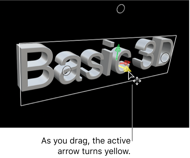 A 3D title in the viewer being moved vertically along its Y axis