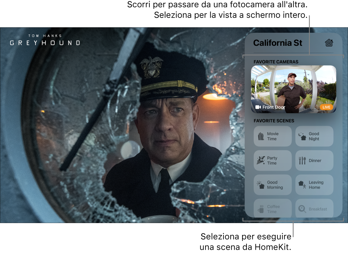 Schermata di Apple TV che mostra la vista di HomeKit di Centro di Controllo