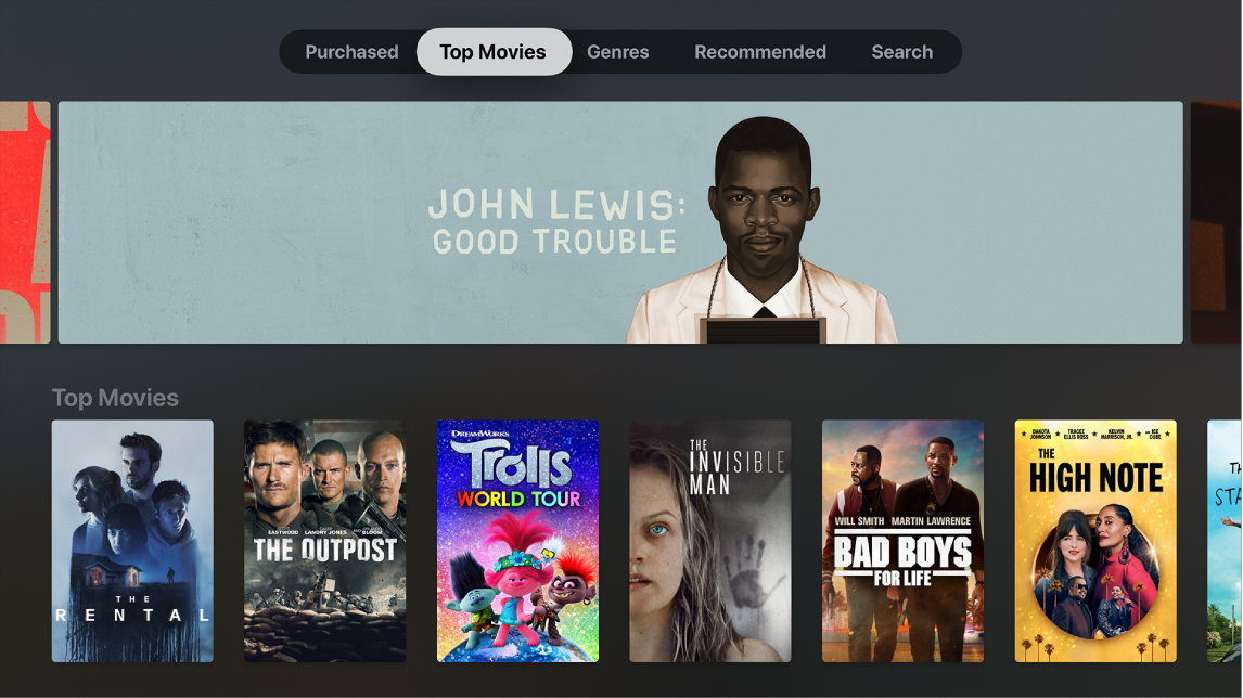 Beginscherm van iTunes Movies