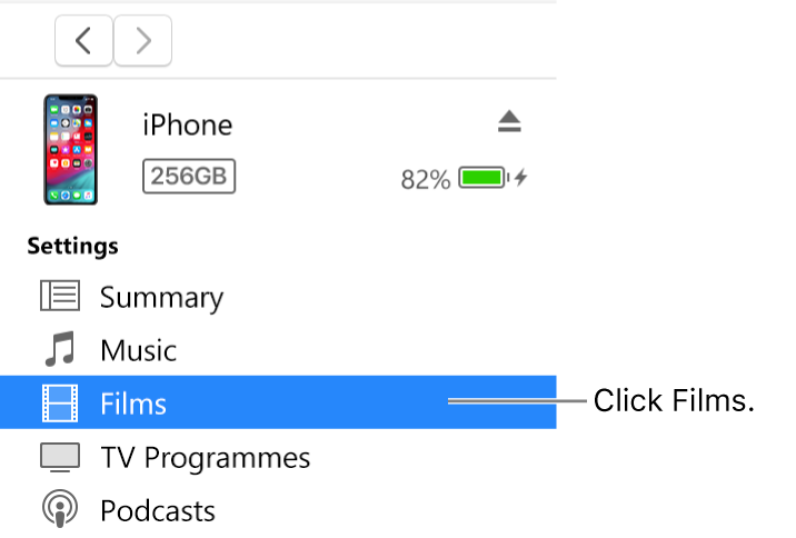 The Device window, with Movies selected in the sidebar on the left.