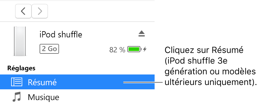 La fenêtre Appareil et l’option Résumé sélectionnée dans la barre latérale à gauche.