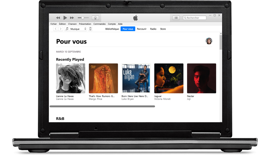 Un iPhone et un PC avec Apple Music pour vous.