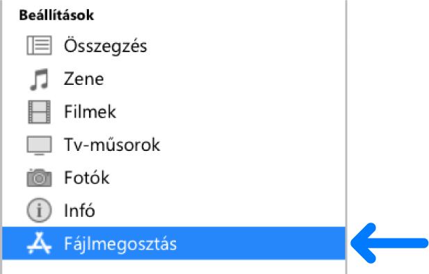 Az eszköz Beállítások menüjében kattintson a Fájlmegosztás lehetőségre a számítógép és az eszköz közötti fájlátvitelhez.