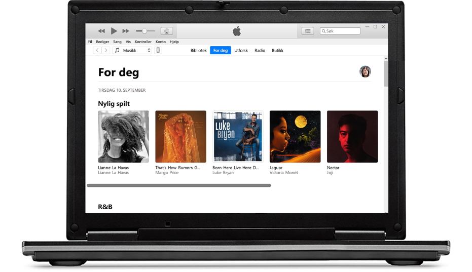 En PC og en iPhone med Apple Music For deg.