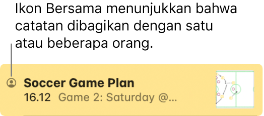 Catatan yang telah dibagikan dengan orang lain, dengan ikon Bersama di sebelah kiri nama catatan.