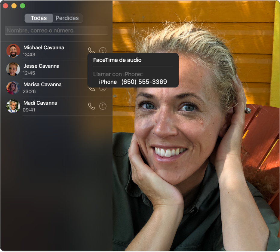 La ventana de FaceTime mostrando cómo puedes realizar una llamada telefónica o una llamada de audio en FaceTime.