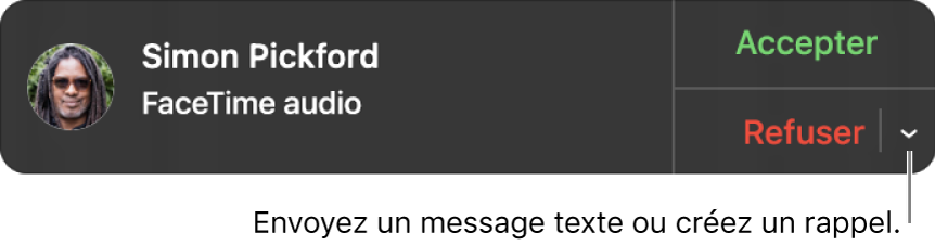 Cliquez sur la flèche en regard de Refuser dans la notification pour envoyer un message texte ou créer un rappel.