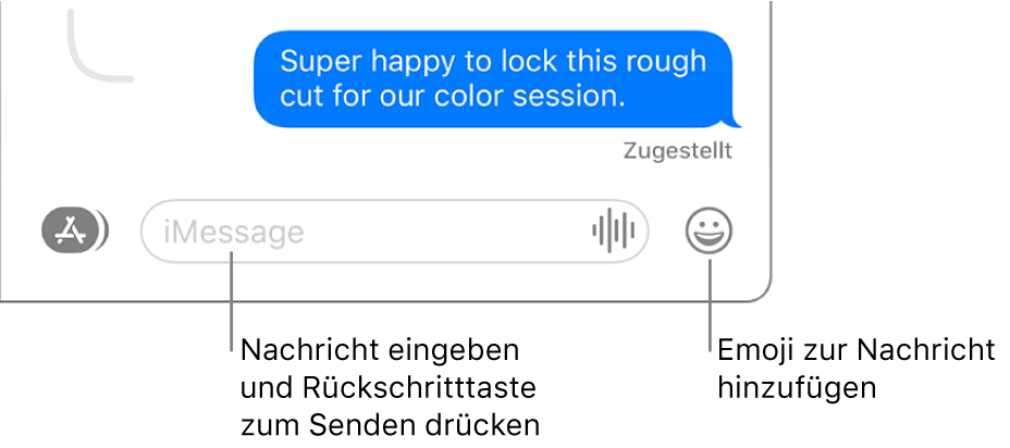 Eine Konversation im Fenster „Nachrichten“ mit dem Textfeld unten im Fenster.