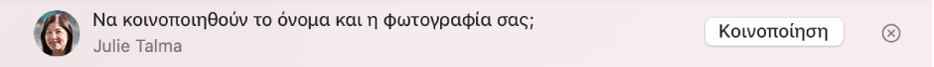 Η προτροπή για την κοινοποίηση του ονόματος και της φωτογραφίας σας σε μια συζήτηση.