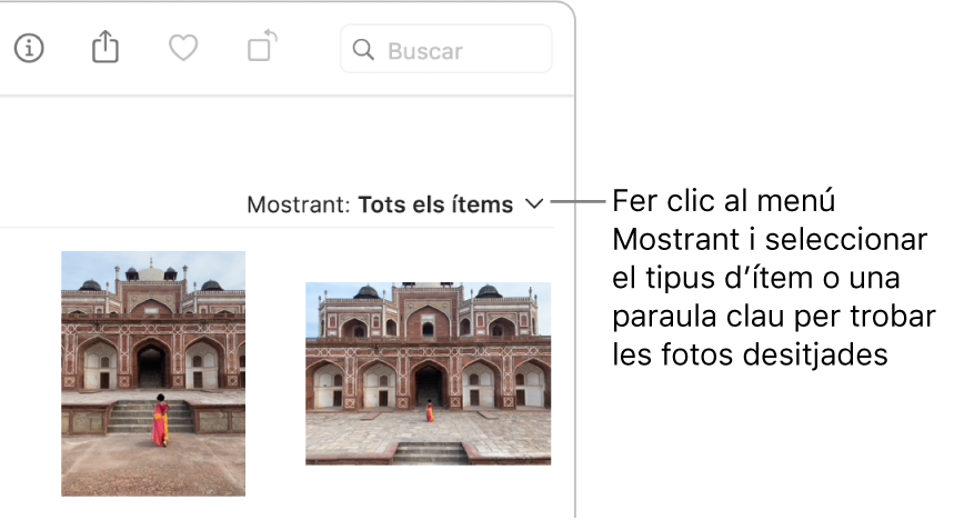 El menú desplegable “Mostrant” configurat per mostrar tots els elements.