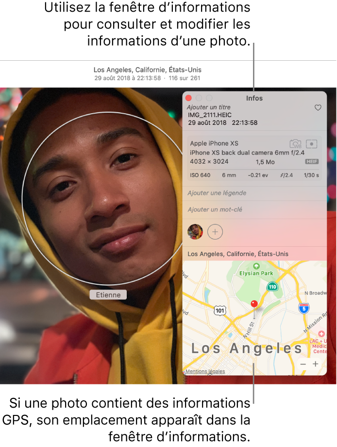 La fenêtre d’informations d’une photo.