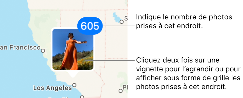 Une vignette de photo sur un plan, avec un numéro en haut à droite indiquant le nombre de photos prises à cet endroit.